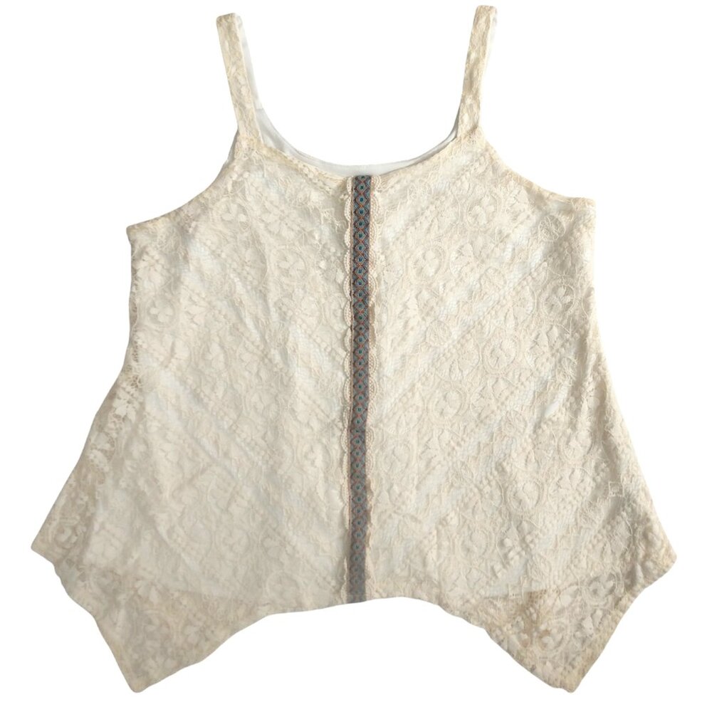 Maurices Women's Cream Lined Lace Stripe Boho Camisole Tank Top Shirt XL X-Large